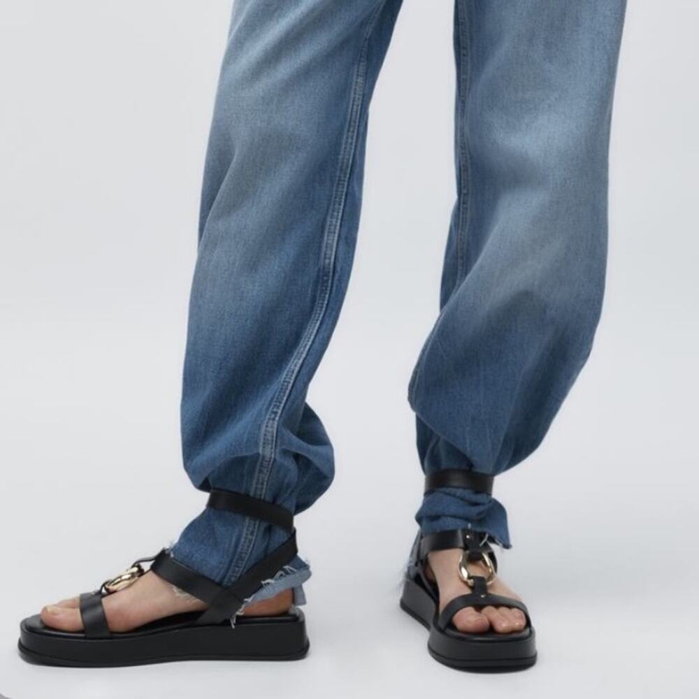 Zara Black Sandals with Gold Buckle